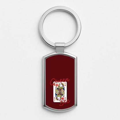 Queen Bee Playing Card Silver Metal Keyring