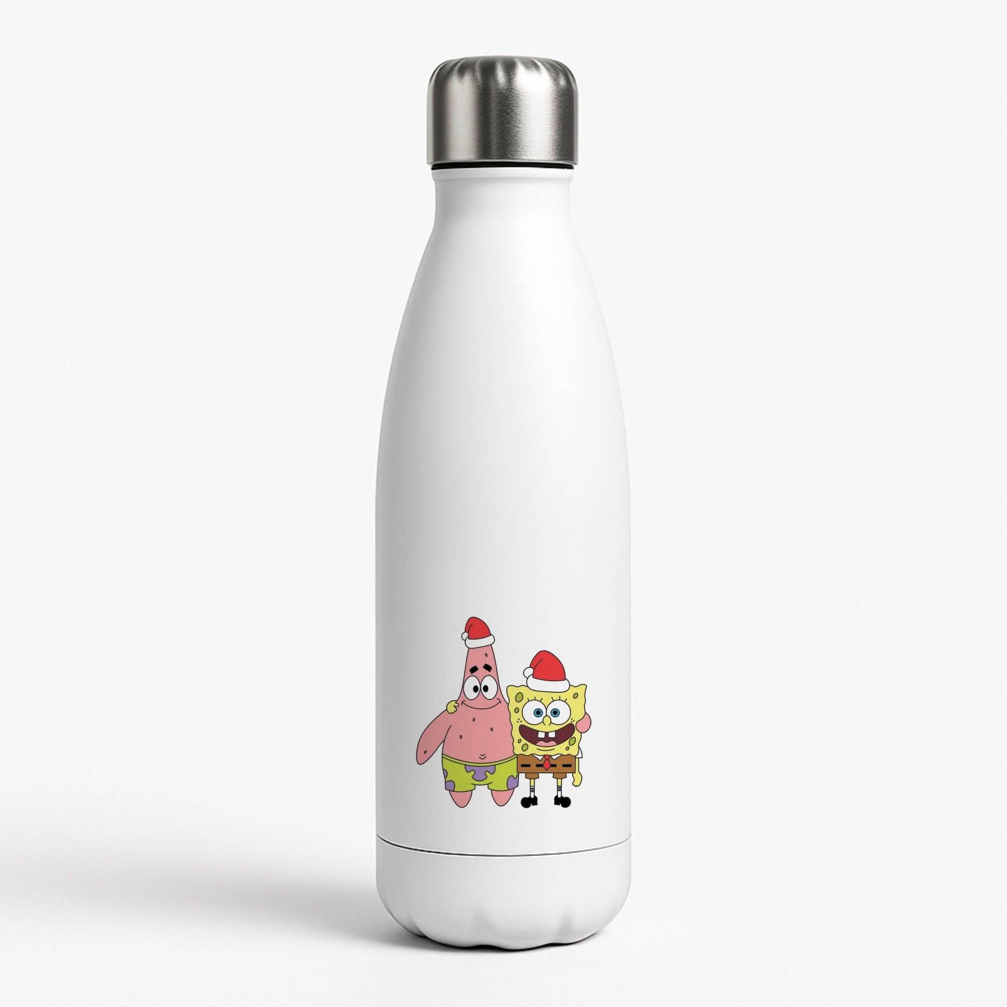 Cartoon Sponge And Starfish Christmas Hats Water Bottle