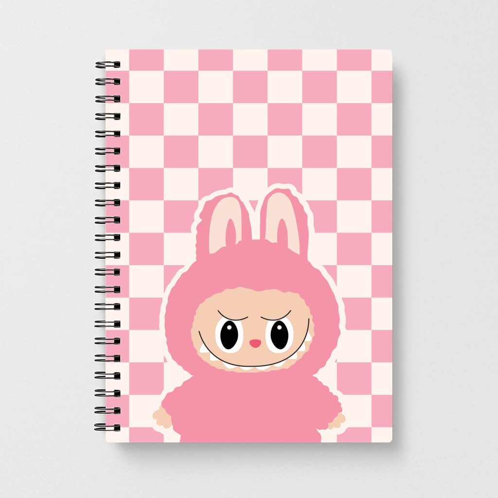 Checkered Cute Pink Monster  Notebook
