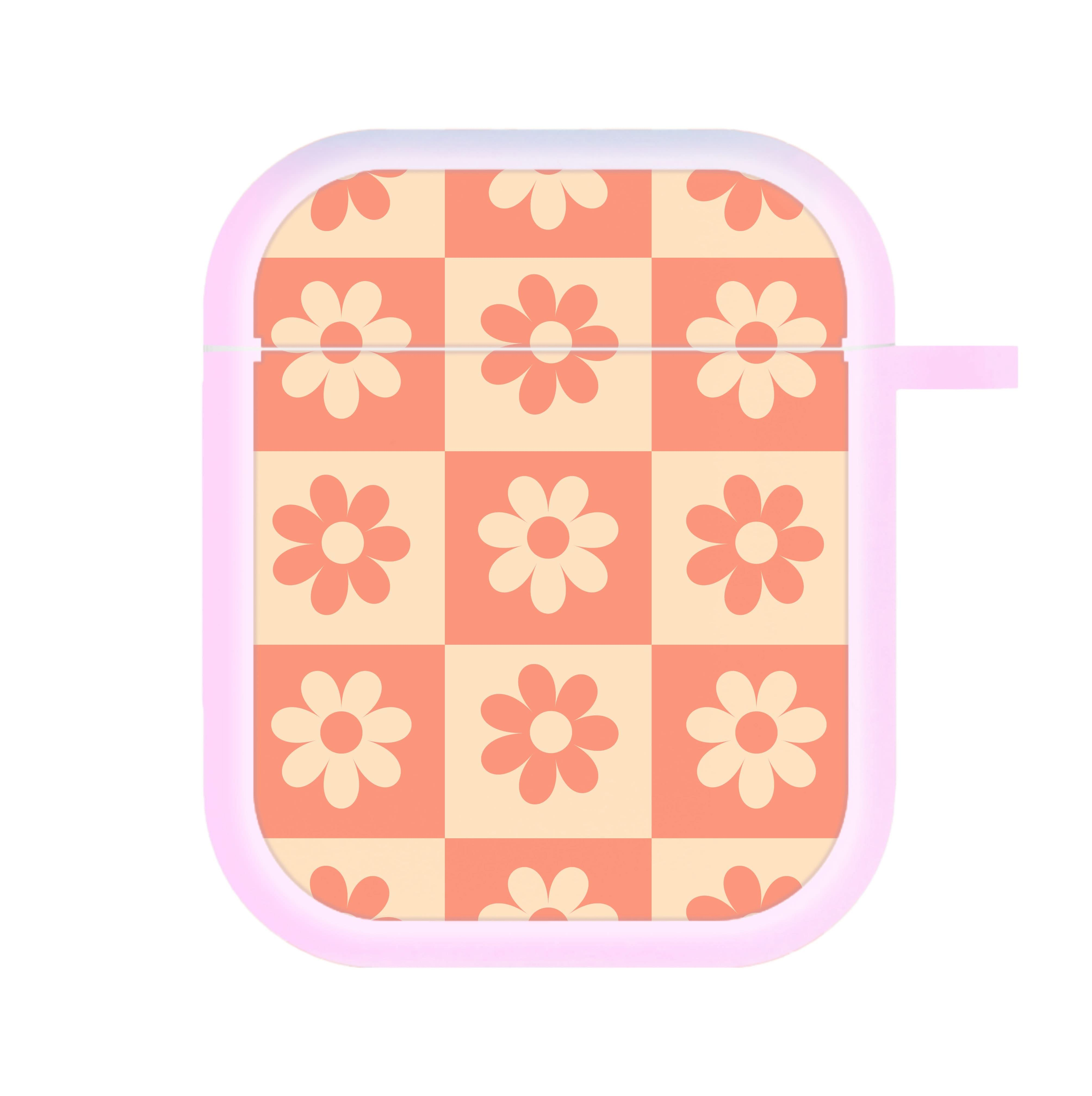 Checkered Flowers Orange AirPods Case