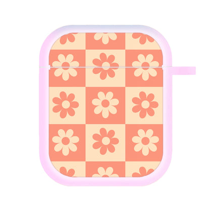 Checkered Flowers Orange AirPods Case