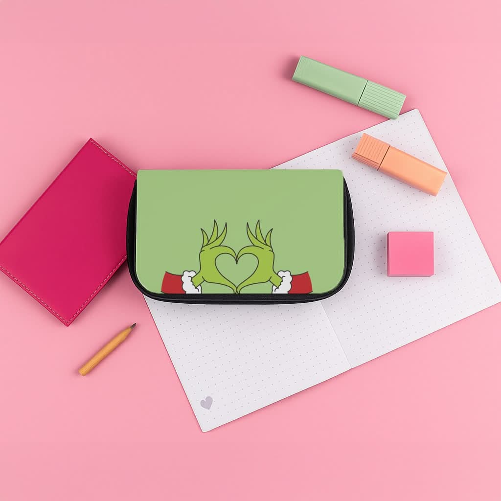 Christmas Green Heart Pencil Case