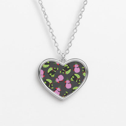 Vampire Frogs And Vegetables Pattern - Halloween Heart Necklace