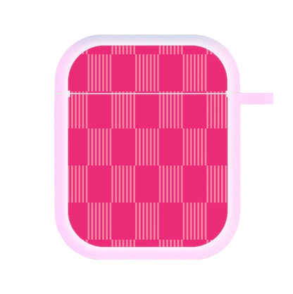 Neon Pink Checkered Abstract Pattern AirPods Case
