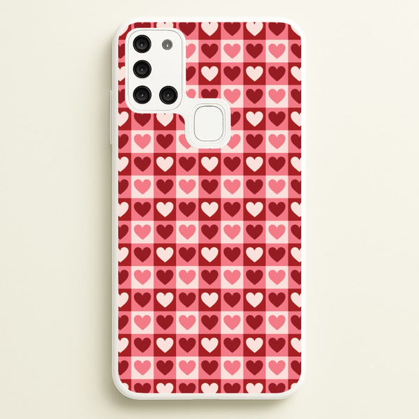 Pink Tartan Love Hearts Pattern Galaxy A21s Case
