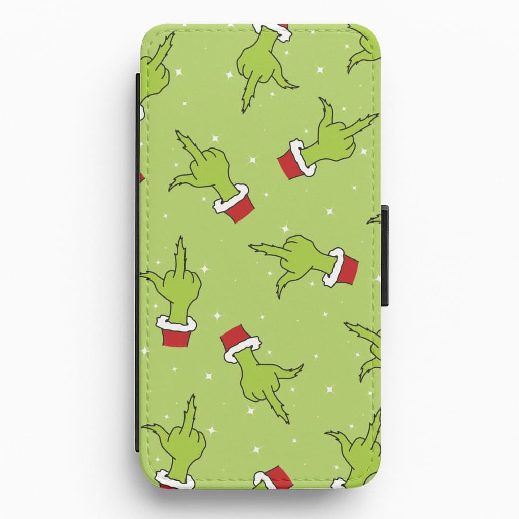 Green Middle Finger Christmas Pattern Flip / Wallet Phone Case