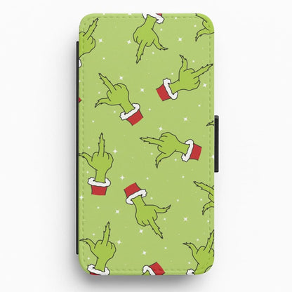 Green Middle Finger Christmas Pattern Flip / Wallet Phone Case