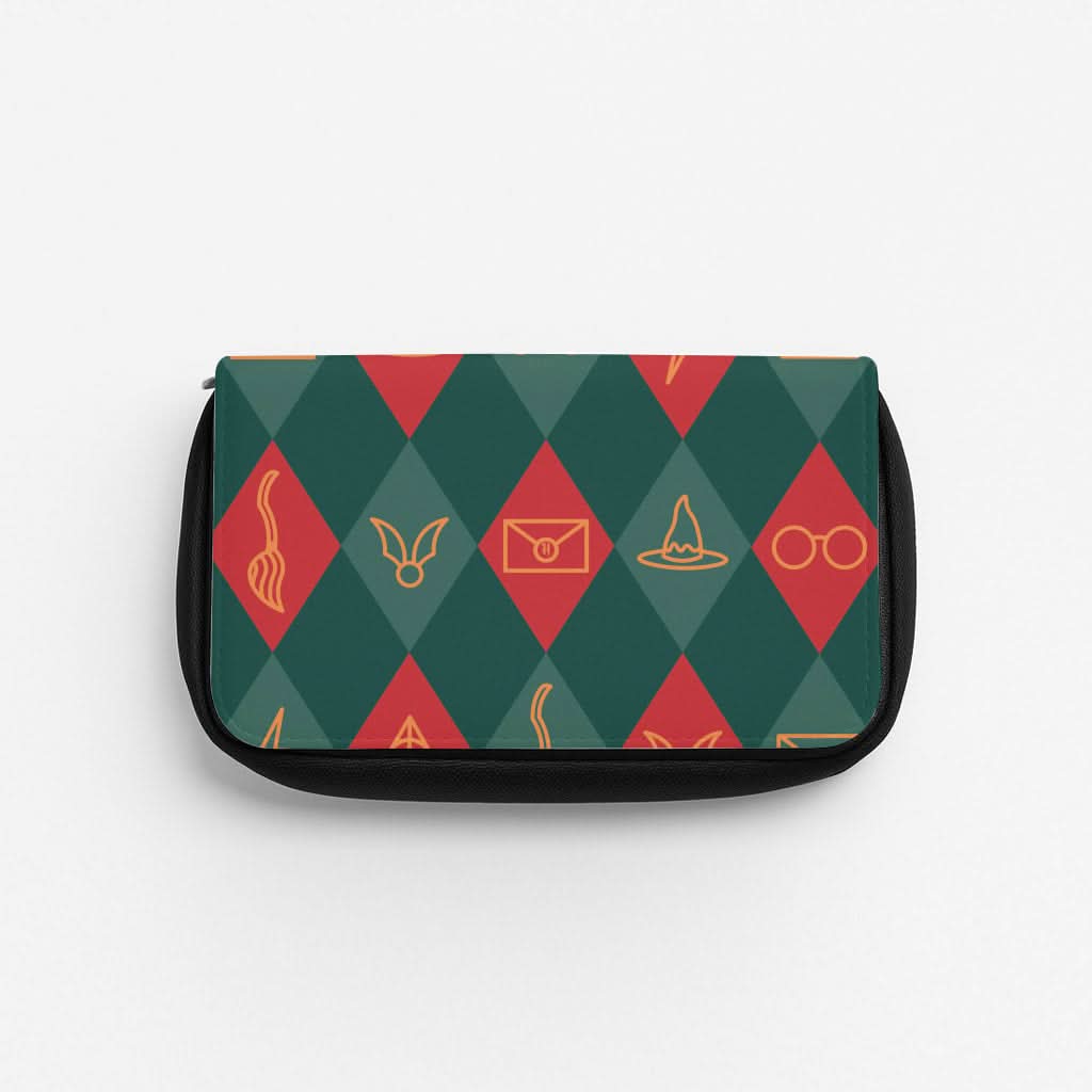 Christmas Wizard Icons Argyle Pattern Pencil Case