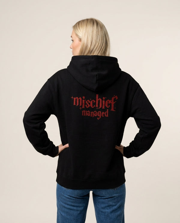 Mischief Hoodie — Black Back, worn