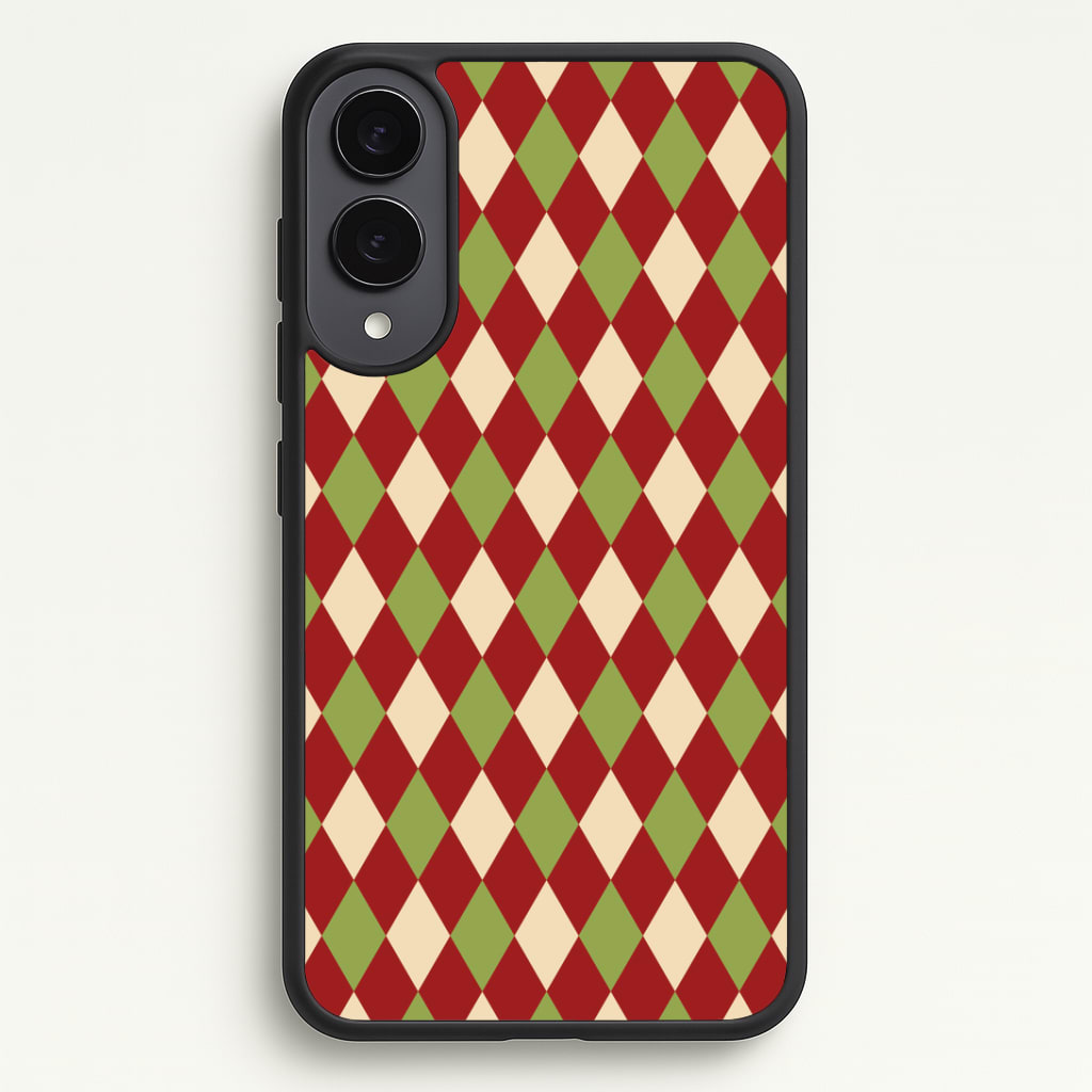 Red And Green Argyle Christmas Pattern Galaxy S25 Edge Case