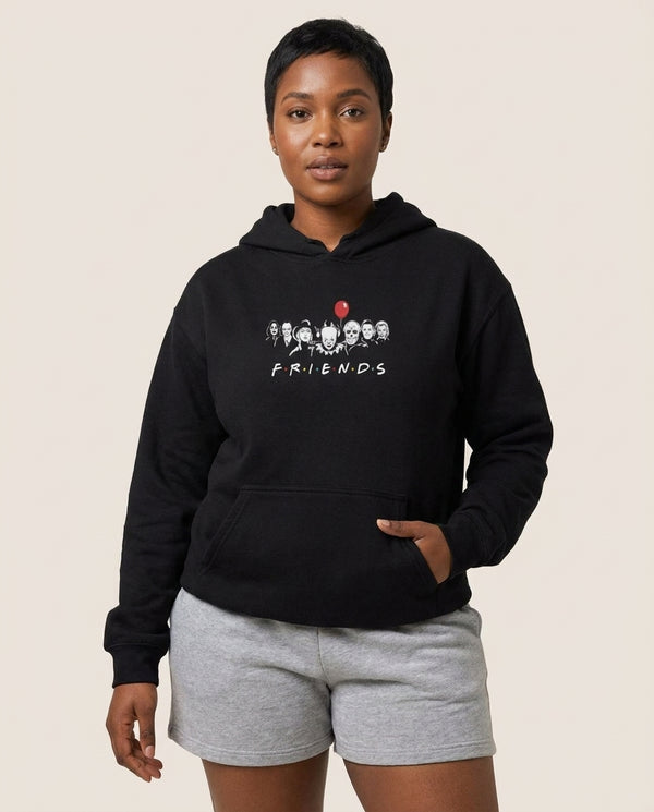 Horror Friends Hoodie — Black Front, worn