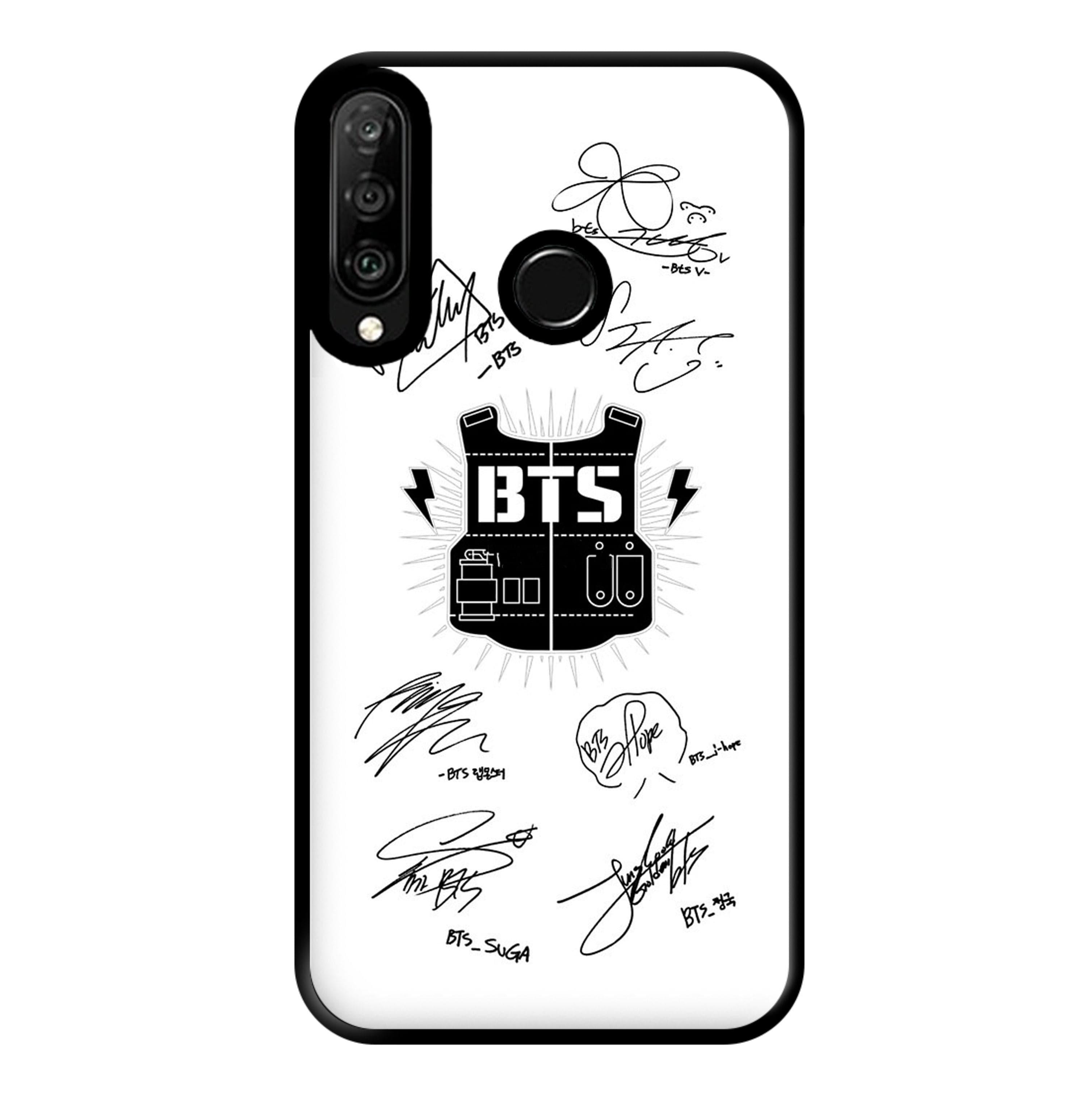 White K-Pop Band Army Logo and Signatures Phone Case