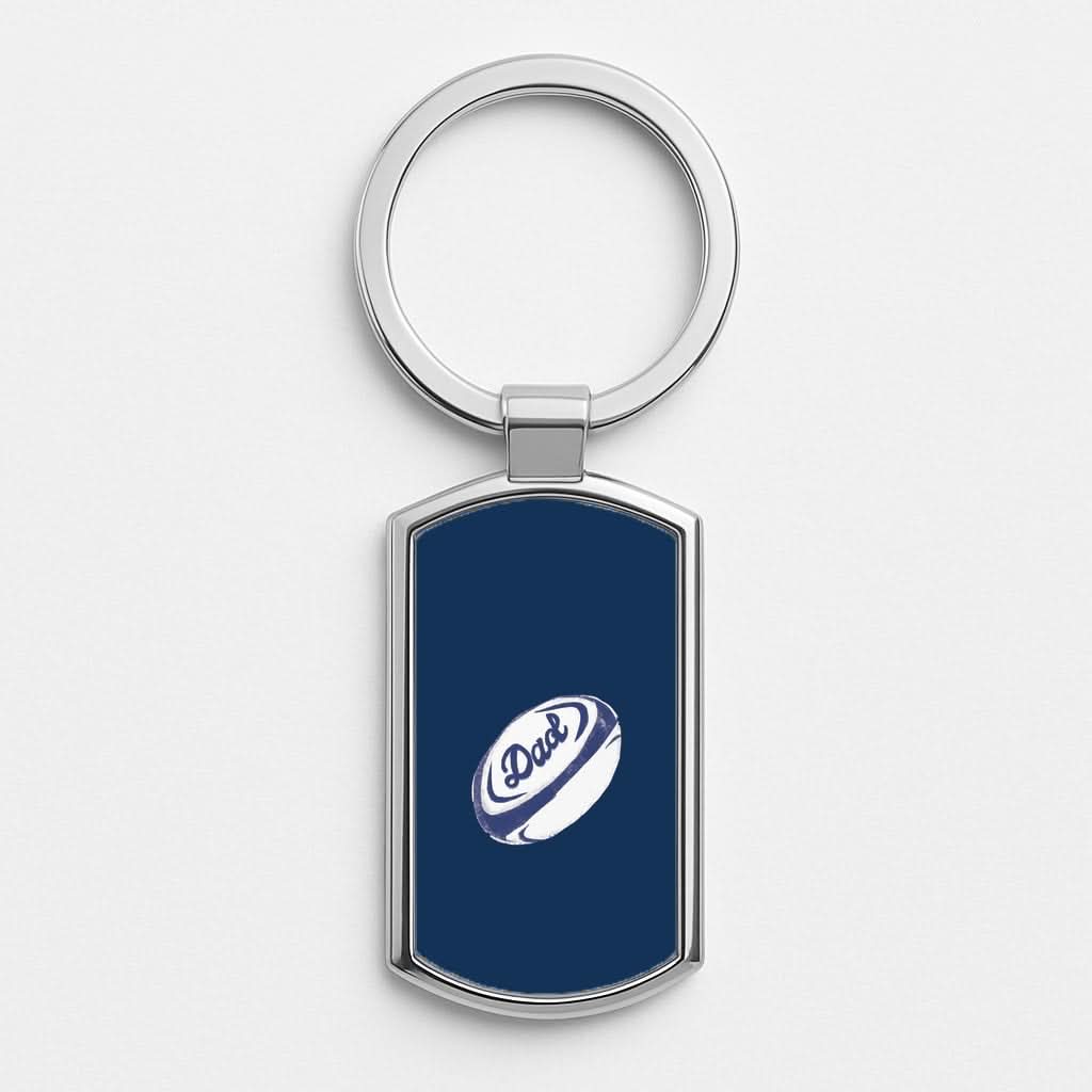 Dad Rugby Ball Silver Metal Keyring