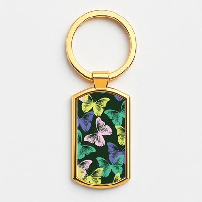 Colourful Butterfly Stamps Pattern Gold Keyring