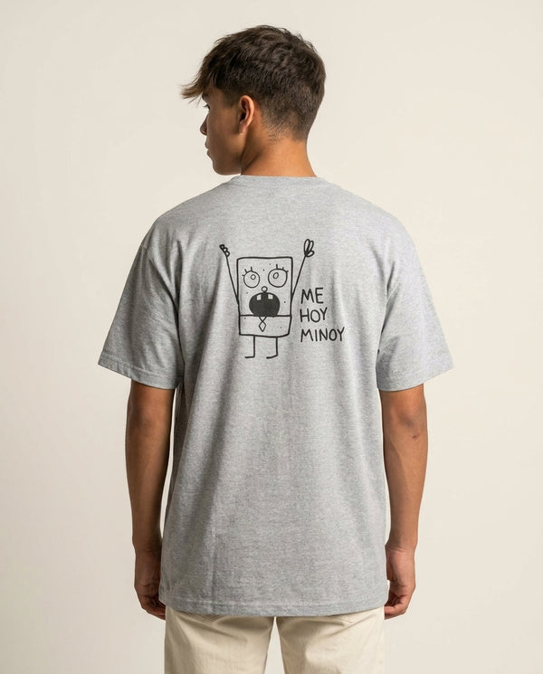 Doodlebob Me Hoy Minoy T-Shirt — Grey Back, worn