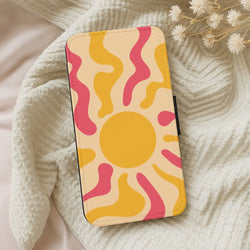 Yellow And Pink Abstract Sun Leather Phone Case