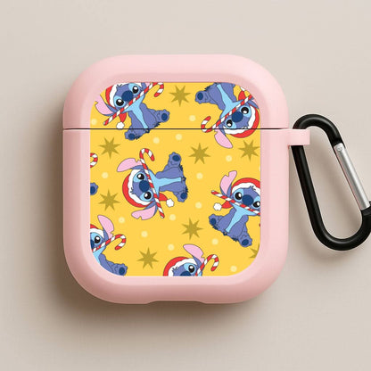Cute Blue Alien Candycane Christmas Pattern Pink AirPods Case