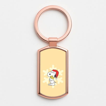 Christmas Cartoon Beagle And Bird  Rose Gold Keyring