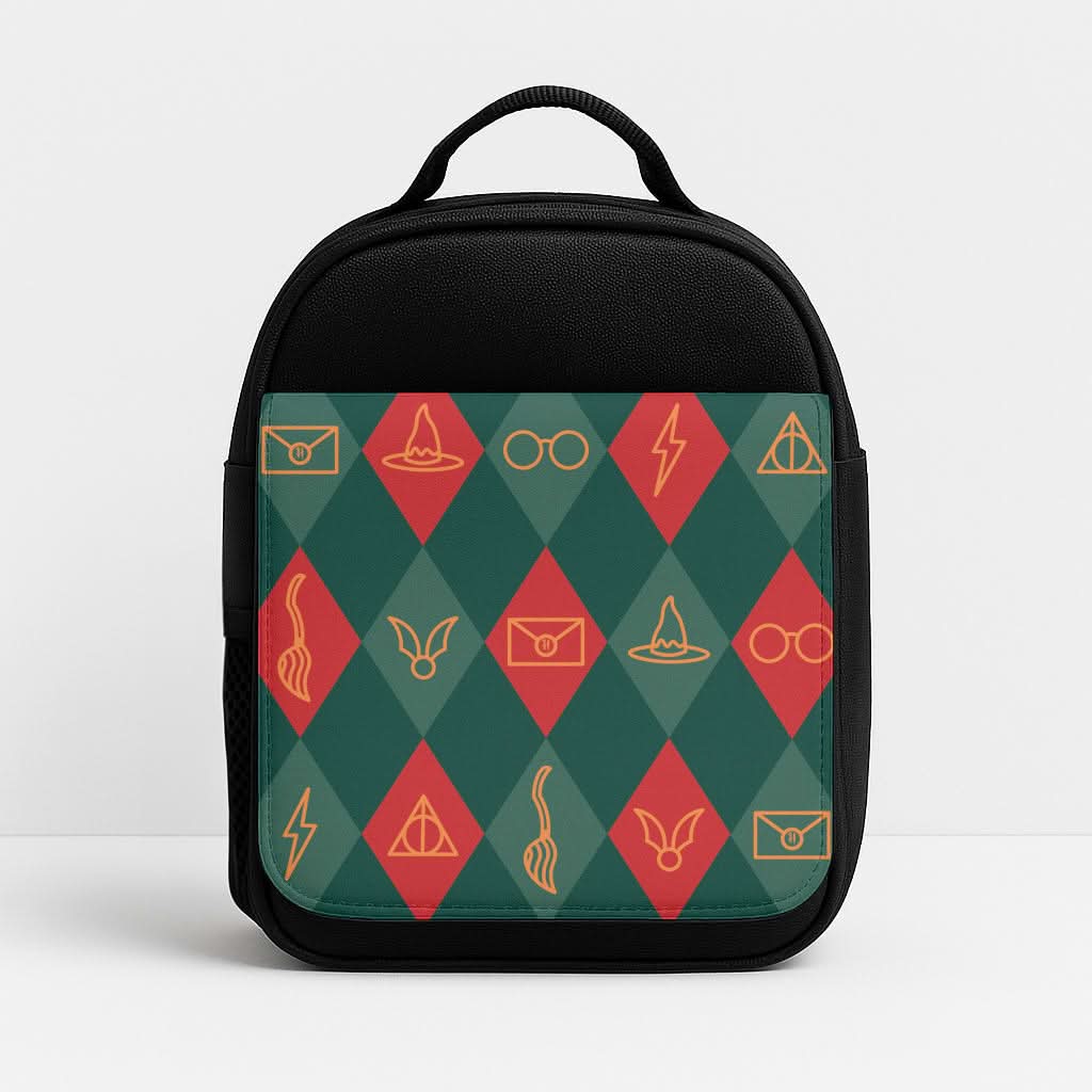 Christmas Wizard Icons Argyle Pattern Insulated Lunch Bag