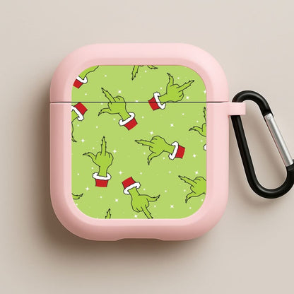 Green Middle Finger Christmas Pattern Pink AirPods Case
