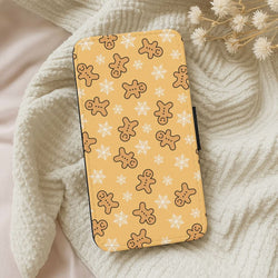 Cute Gingerbread And Snowflakes Pattern Leather Phone Case