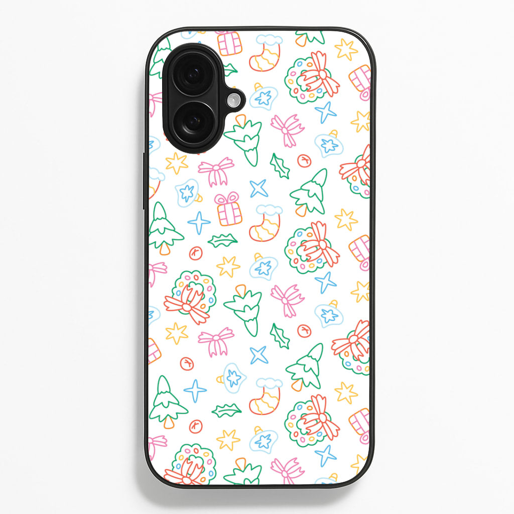 Neon Christmas Icons Pattern II iPhone 16 Plus Case