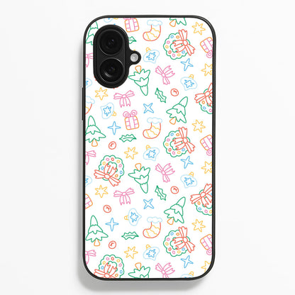 Neon Christmas Icons Pattern II iPhone 16 Plus Case