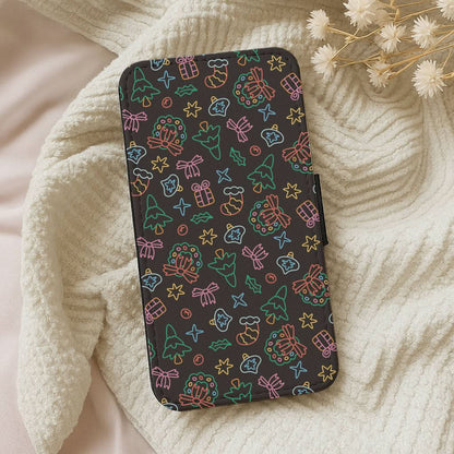 Neon Christmas Icons Pattern I Leather Phone Case