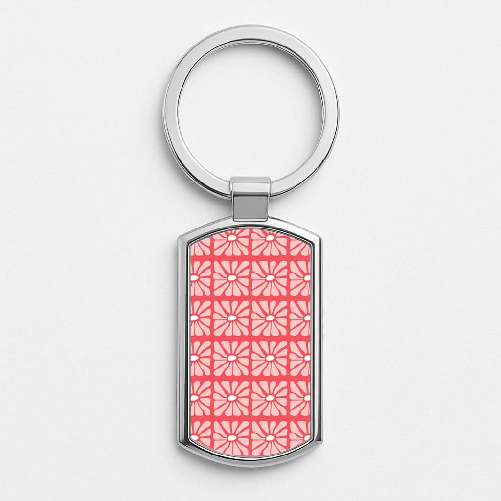 Square Abstract Flowers Pink Luxury Keyring
