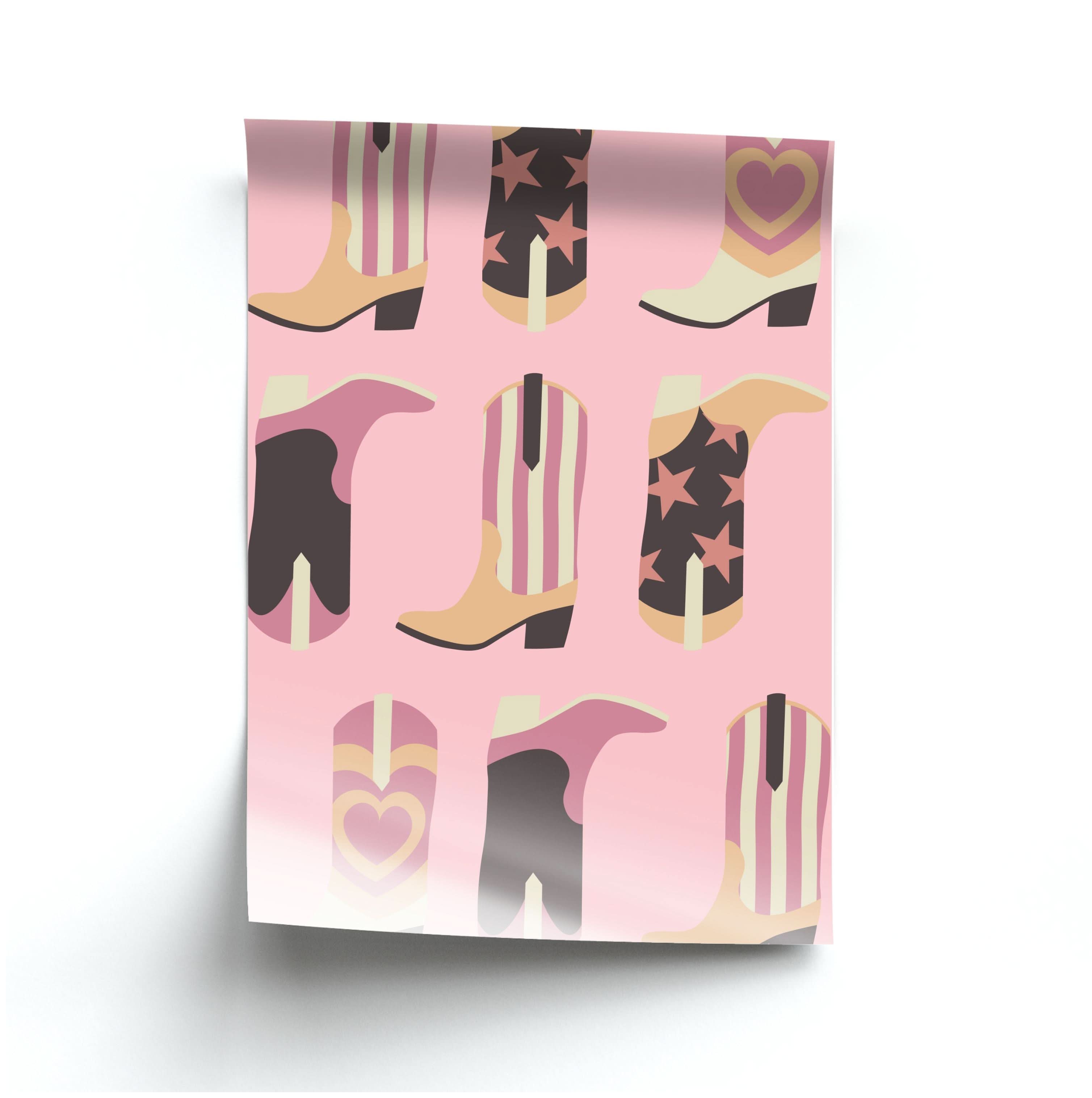 Dusty Pink Cowboy Boots Pattern Poster