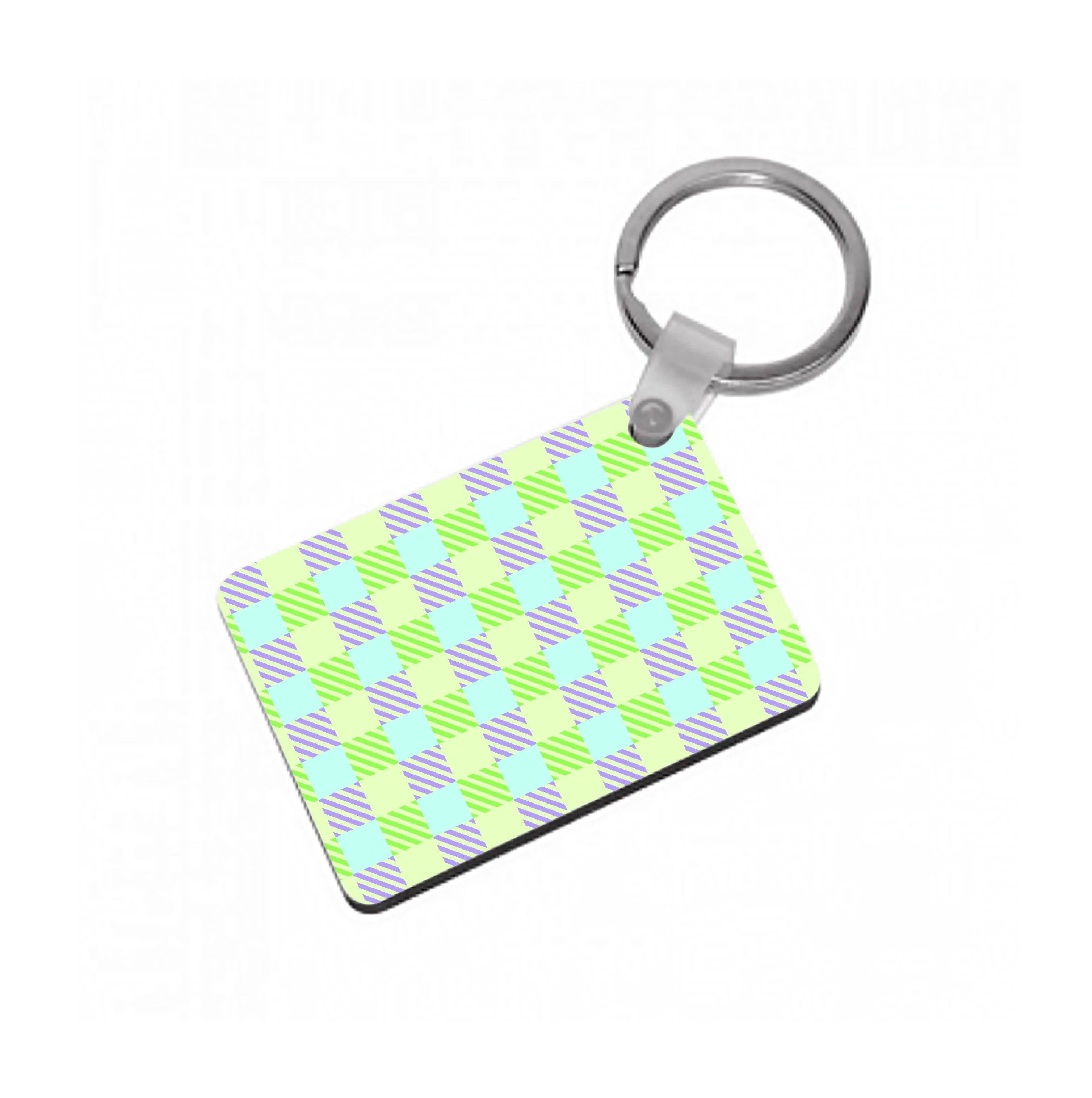 Green And Purple Checkered Keyring