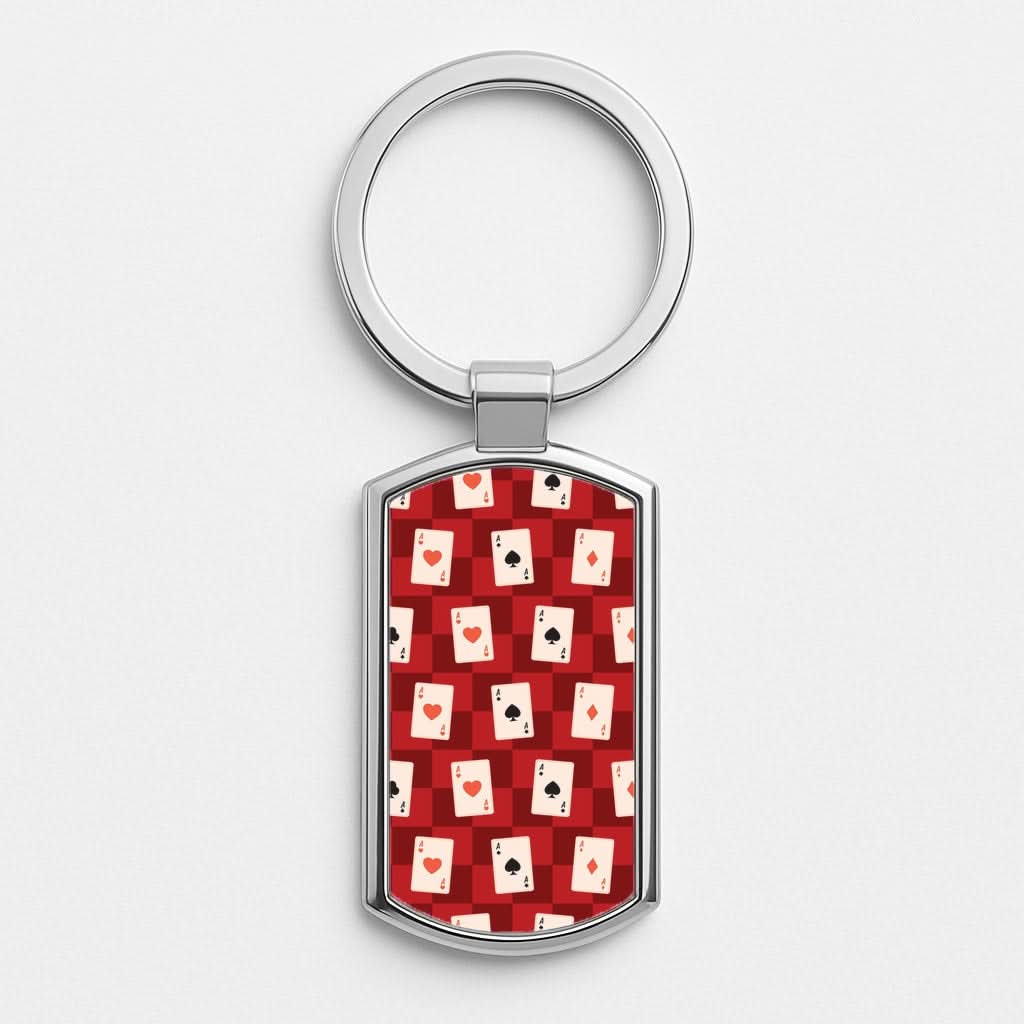 Card Deck Checkered Pattern  Silver Metal Keyring