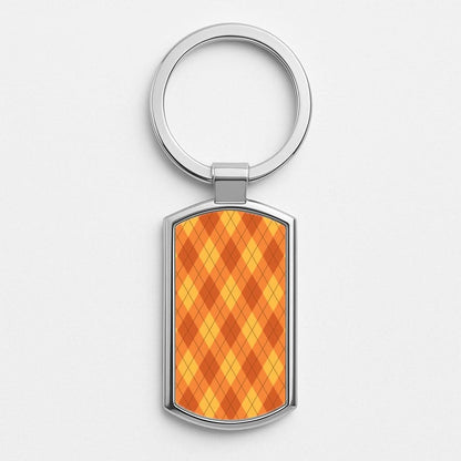 Orange Argyle Pattern Silver Metal Keyring