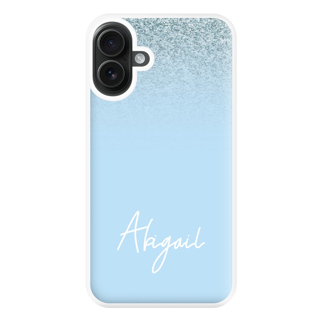 Blue Glitter Personalised Name iPhone 16 Plus Case