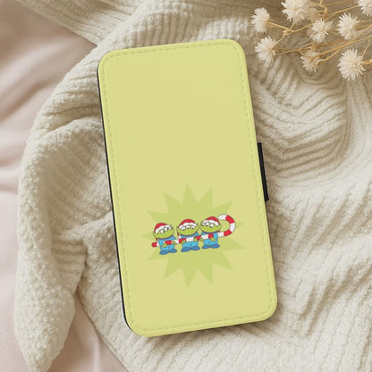 Cute Green Aliens Candycane Leather Phone Case
