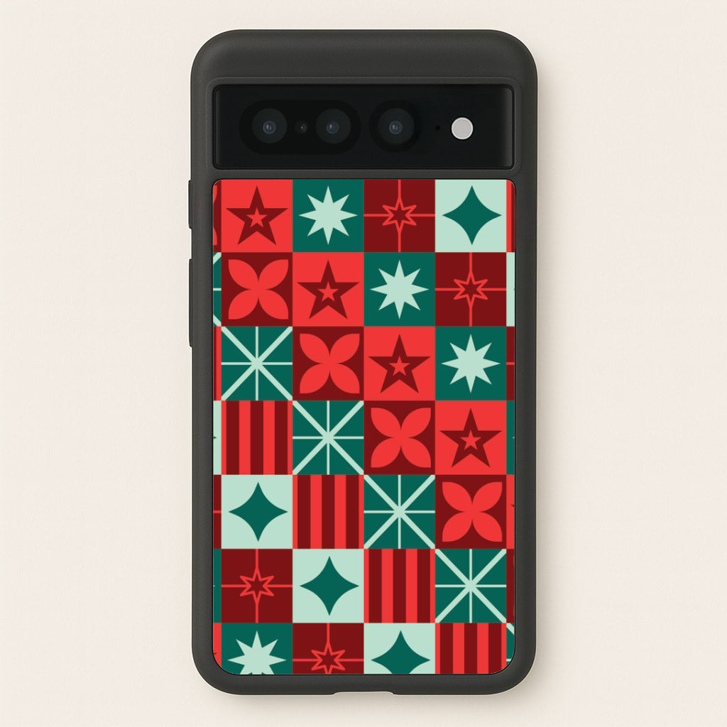 Geometric Square Christmas Pattern Google Pixel 7 Pro Case
