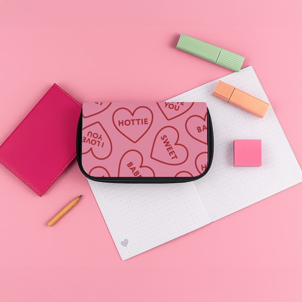Quote Love Hearts Pattern Pencil Case