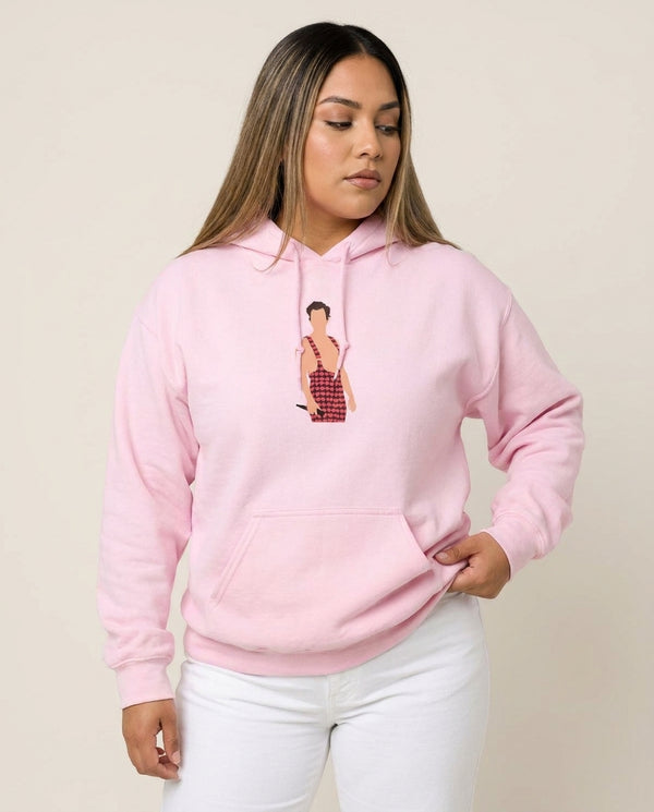 Harry Heart Jumpsuit Hoodie — Pink Front, worn
