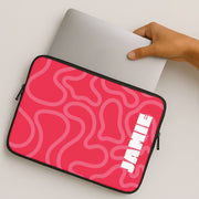 Red And Pink Squiggles Personalised Name Laptop Sleeve 2