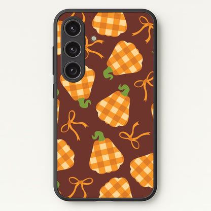Tartan Pumpkins And Bows Pattern Galaxy S25 Case