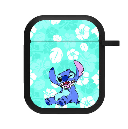 Cute Blue Alien Floral Pattern AirPods Case