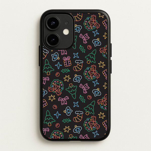 Neon Christmas Icons Pattern I iPhone 12 / 12 Pro Case