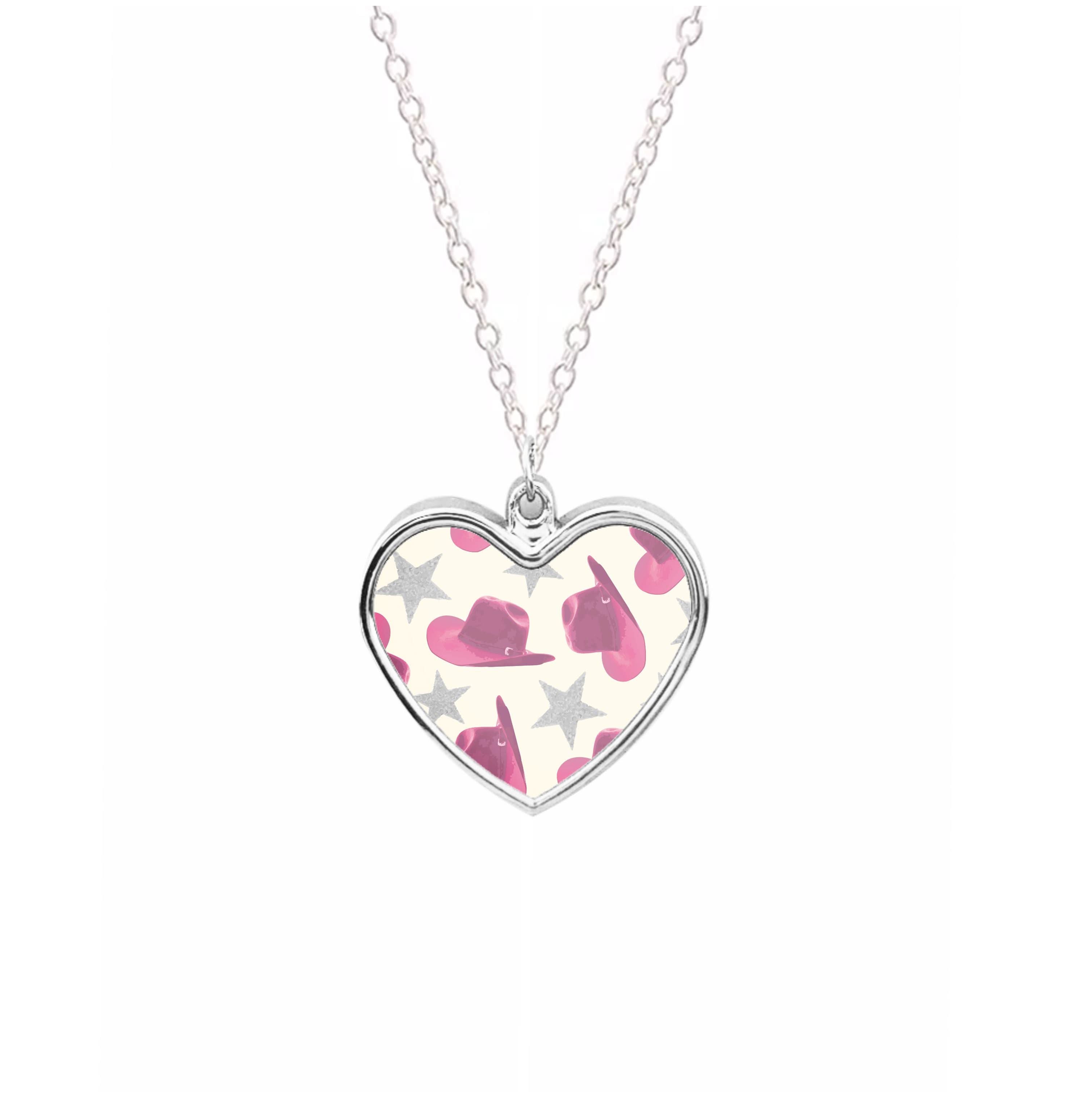 Pink Cowboy Hats And Stars Pattern Necklace