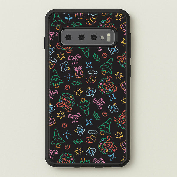 Neon Christmas Icons Pattern I Galaxy S10 Case