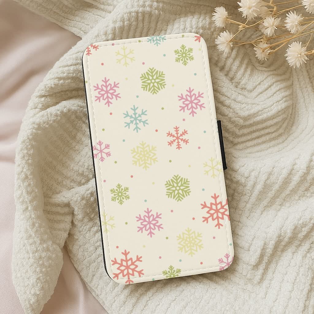 Pastel Snowflakes Pattern Leather Phone Case