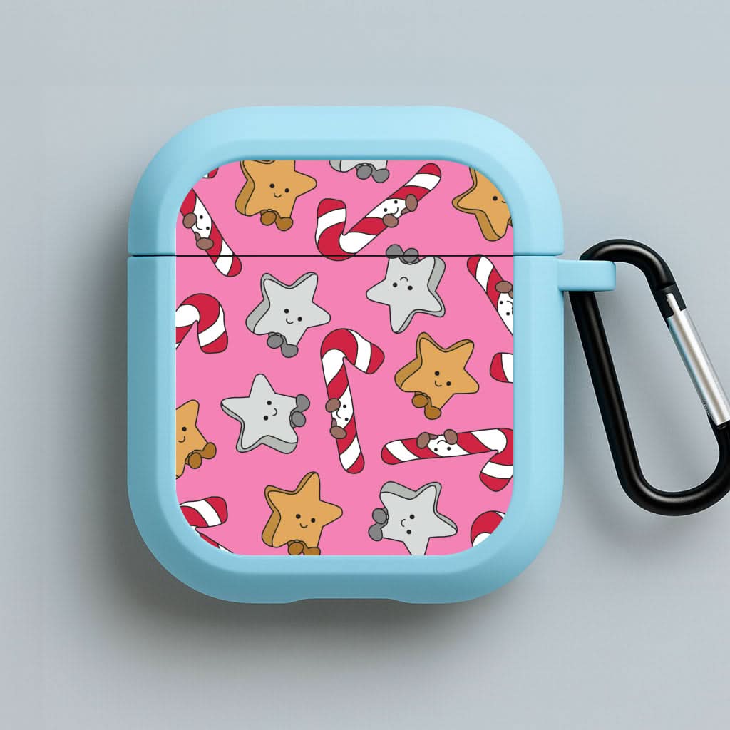 Pink Christmas Plushies Pattern Blue AirPods Case