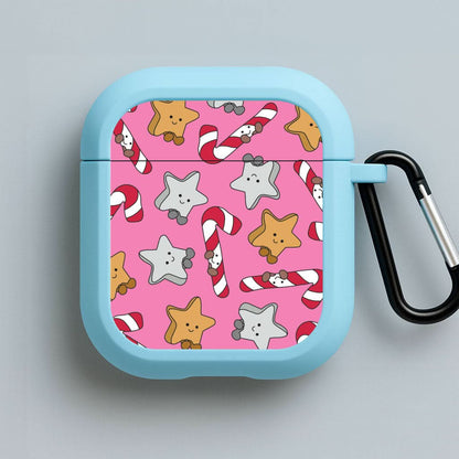 Pink Christmas Plushies Pattern Blue AirPods Case