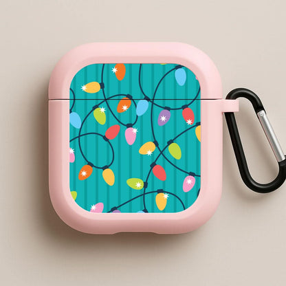 Funky Christmas Lights Pattern Pink AirPods Case