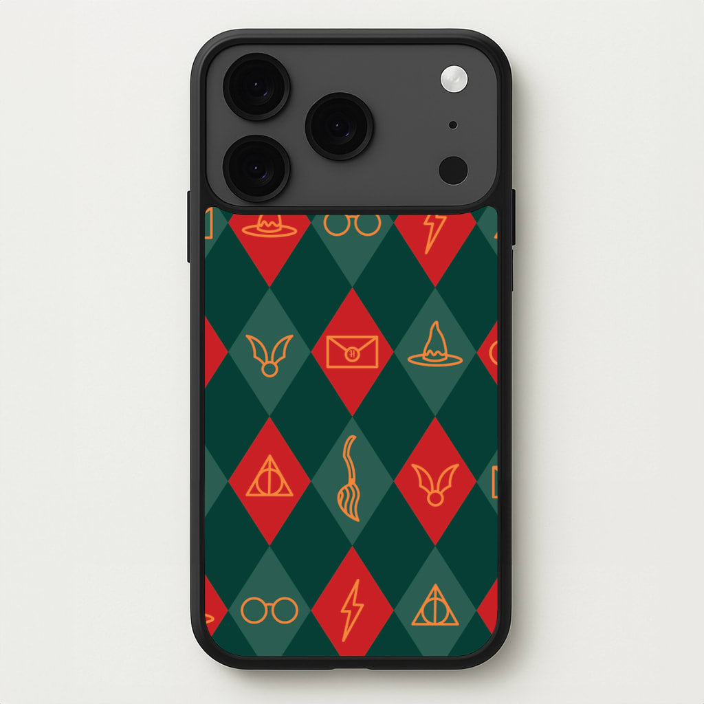 Christmas Wizard Icons Argyle Pattern iPhone 17 Pro Case