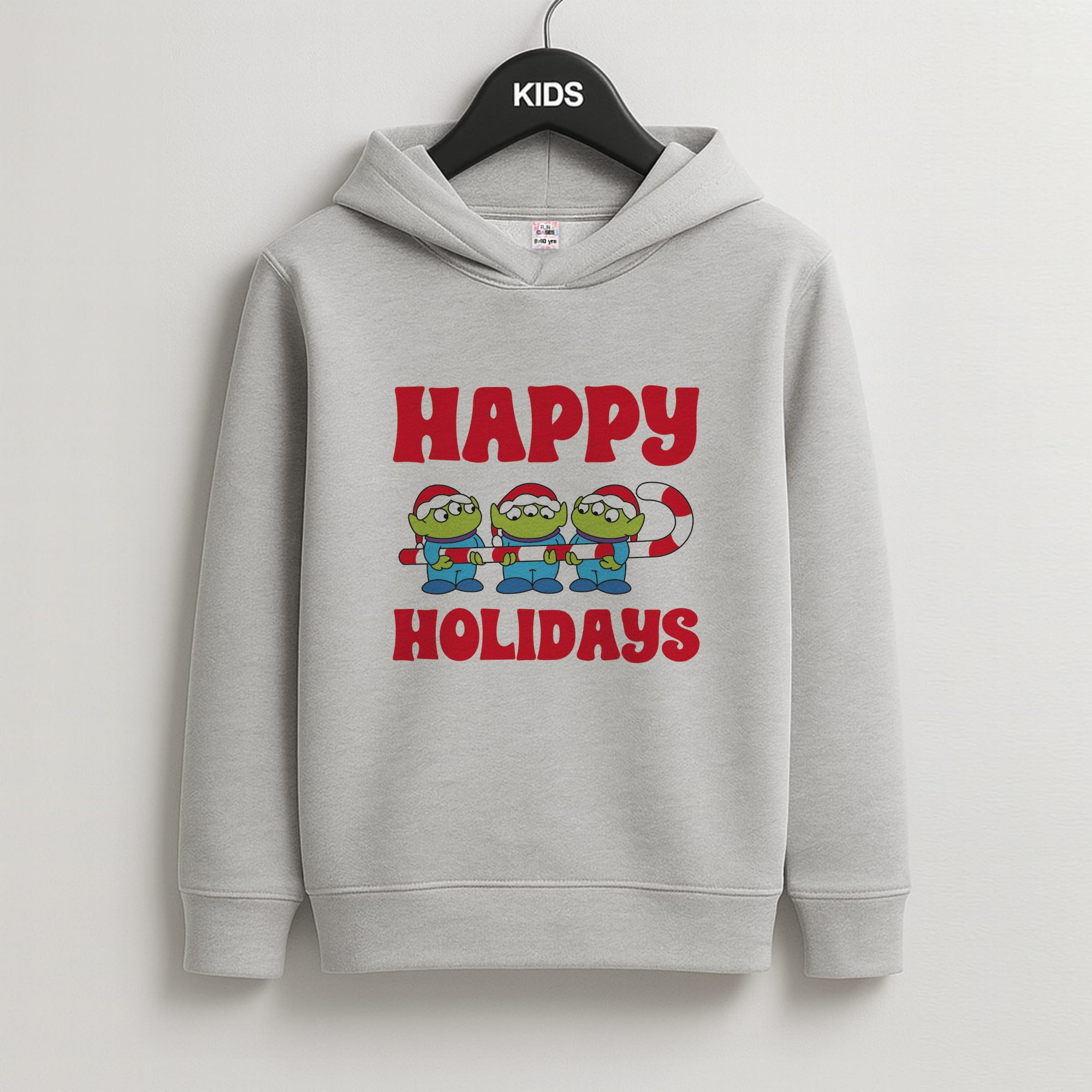 Happy Holidays Cute Green Aliens Grey Kids Hoodie